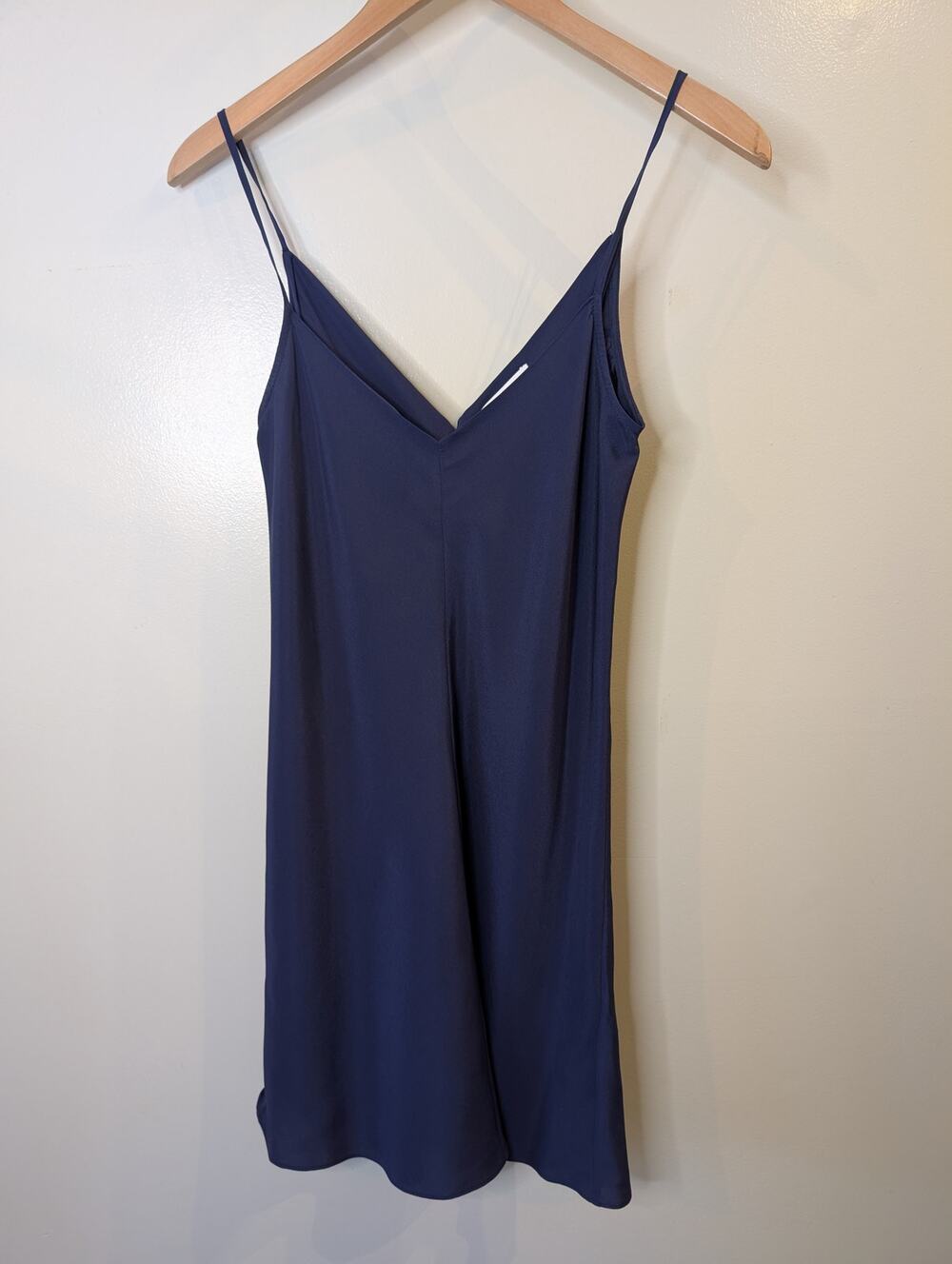 Scanlan Theodore Navy Blue Silk Slip Dress V-Neck Minimalist Luxury Womens XS